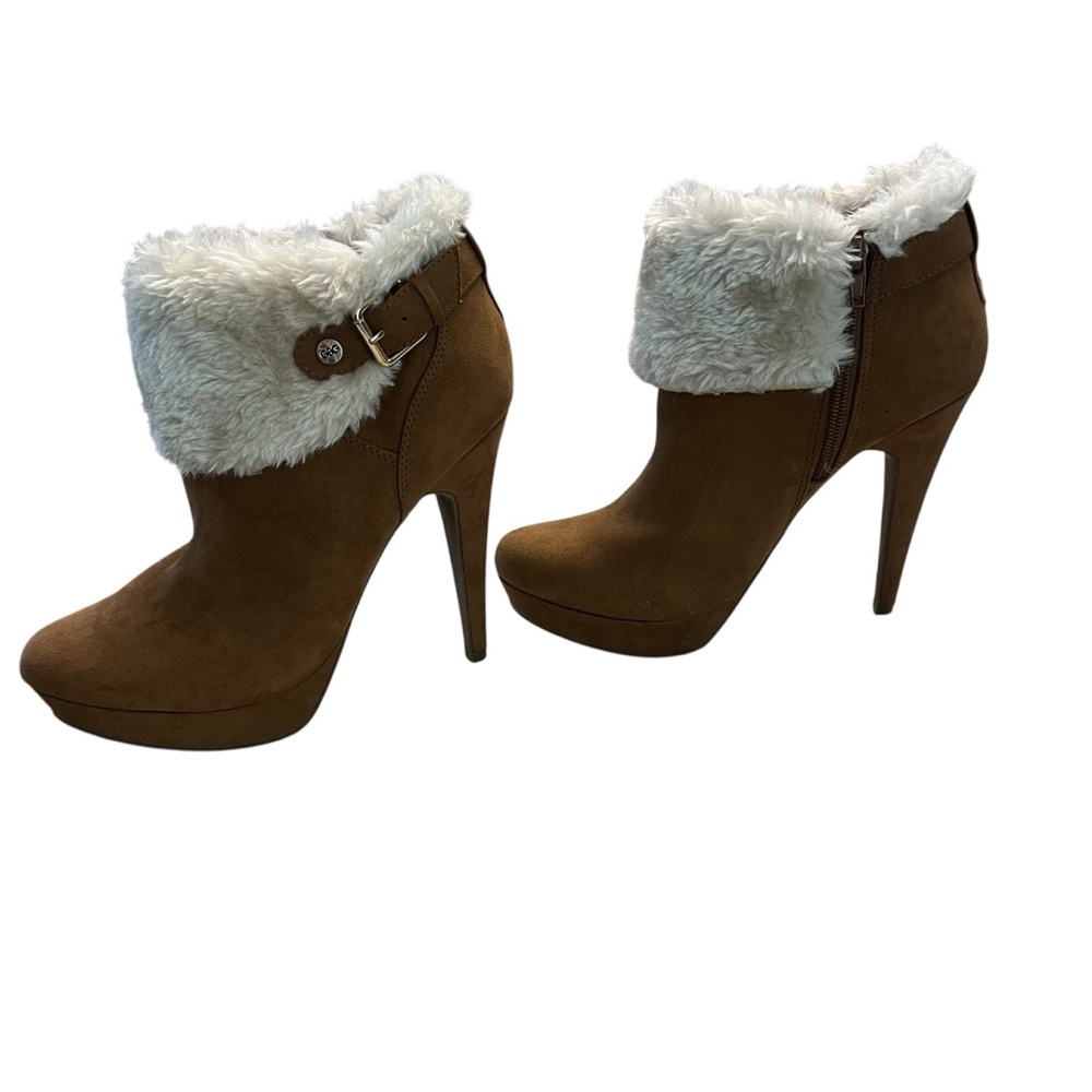 GUESS Tan Suede Fur Cuff Platform Boots | Cabincore Winter Going Out | 7.5 - Picture 10 of 15